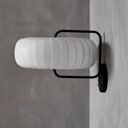 Gathered Fabric Pumpkin Wall Mounted Lamp Modern Style 3 Lights Black-White Sconce with Squared Arm Black-White Clearhalo 'Cast Iron' 'Glass' 'Industrial' 'Modern wall lights' 'Modern' 'Tiffany' 'Traditional wall lights' 'Wall Lamps & Sconces' 'Wall Lights' Lighting' 1789589