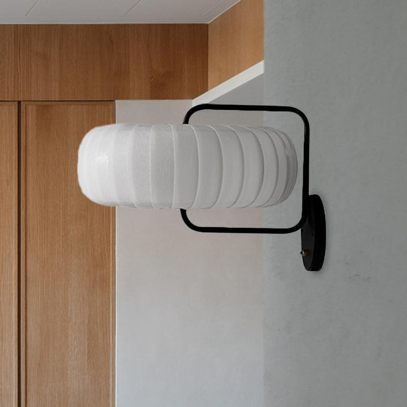 Gathered Fabric Pumpkin Wall Mounted Lamp Modern Style 3 Lights Black-White Sconce with Squared Arm Clearhalo 'Cast Iron' 'Glass' 'Industrial' 'Modern wall lights' 'Modern' 'Tiffany' 'Traditional wall lights' 'Wall Lamps & Sconces' 'Wall Lights' Lighting' 1789590