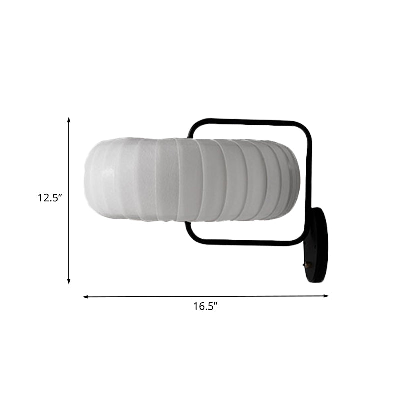 Gathered Fabric Pumpkin Wall Mounted Lamp Modern Style 3 Lights Black-White Sconce with Squared Arm Clearhalo 'Cast Iron' 'Glass' 'Industrial' 'Modern wall lights' 'Modern' 'Tiffany' 'Traditional wall lights' 'Wall Lamps & Sconces' 'Wall Lights' Lighting' 1789592