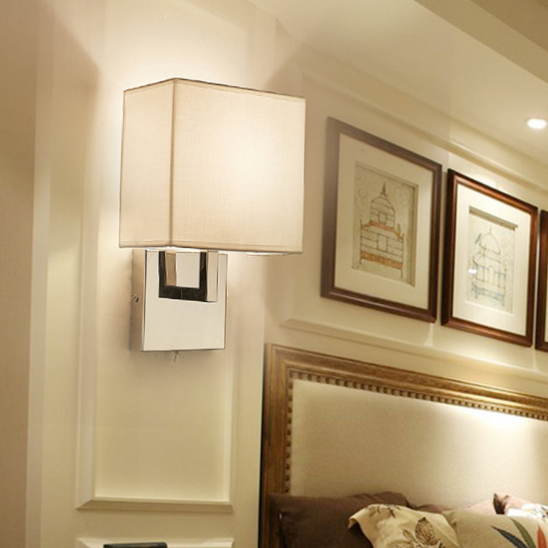 Modernist Squared Sconce Light Fixture Fabric 1 Head Bedroom Wall Lighting Ideas in White Clearhalo 'Cast Iron' 'Glass' 'Industrial' 'Modern wall lights' 'Modern' 'Tiffany' 'Traditional wall lights' 'Wall Lamps & Sconces' 'Wall Lights' Lighting' 1789612