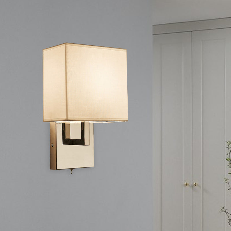 Modernist Squared Sconce Light Fixture Fabric 1 Head Bedroom Wall Lighting Ideas in White Clearhalo 'Cast Iron' 'Glass' 'Industrial' 'Modern wall lights' 'Modern' 'Tiffany' 'Traditional wall lights' 'Wall Lamps & Sconces' 'Wall Lights' Lighting' 1789614