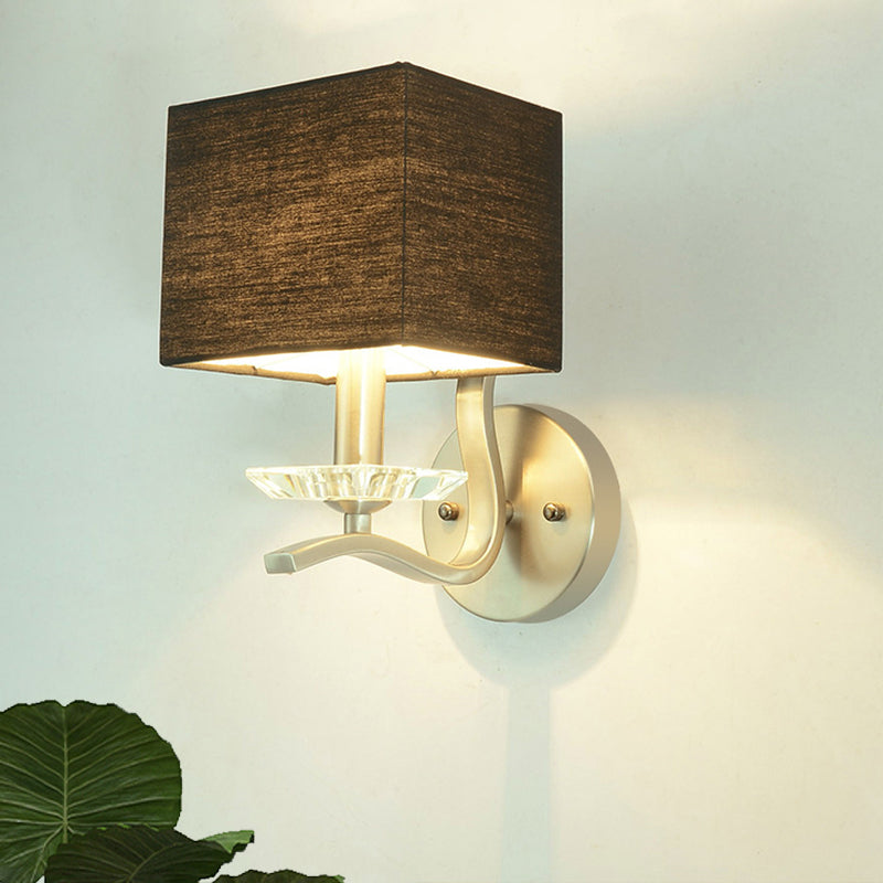 Cube Bedside Wall Lamp Fabric Single Modern Wall Light Sconce in Grey/Black with Crystal Accent Clearhalo 'Modern wall lights' 'Modern' 'Wall Lamps & Sconces' 'Wall Lights' Lighting' 1789617