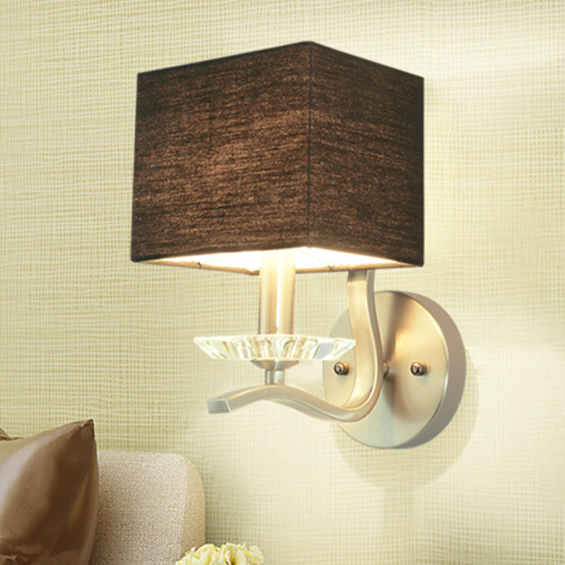 Cube Bedside Wall Lamp Fabric Single Modern Wall Light Sconce in Grey/Black with Crystal Accent Black Clearhalo 'Modern wall lights' 'Modern' 'Wall Lamps & Sconces' 'Wall Lights' Lighting' 1789618