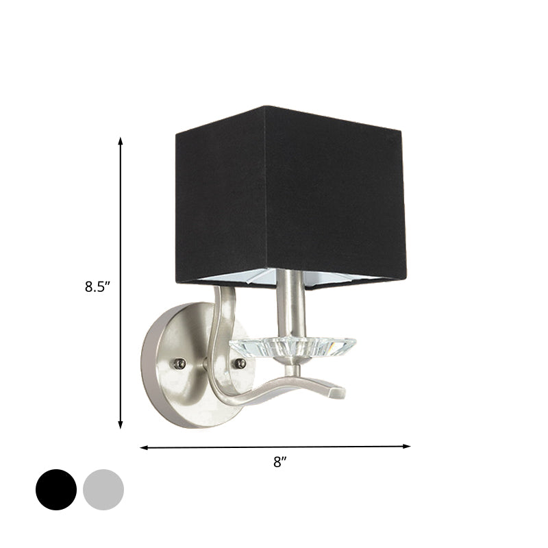 Cube Bedside Wall Lamp Fabric Single Modern Wall Light Sconce in Grey/Black with Crystal Accent Clearhalo 'Modern wall lights' 'Modern' 'Wall Lamps & Sconces' 'Wall Lights' Lighting' 1789621