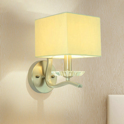 Cube Bedside Wall Lamp Fabric Single Modern Wall Light Sconce in Grey/Black with Crystal Accent Grey Clearhalo 'Modern wall lights' 'Modern' 'Wall Lamps & Sconces' 'Wall Lights' Lighting' 1789622