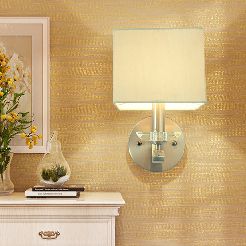 Cube Bedside Wall Lamp Fabric Single Modern Wall Light Sconce in Grey/Black with Crystal Accent Clearhalo 'Modern wall lights' 'Modern' 'Wall Lamps & Sconces' 'Wall Lights' Lighting' 1789624