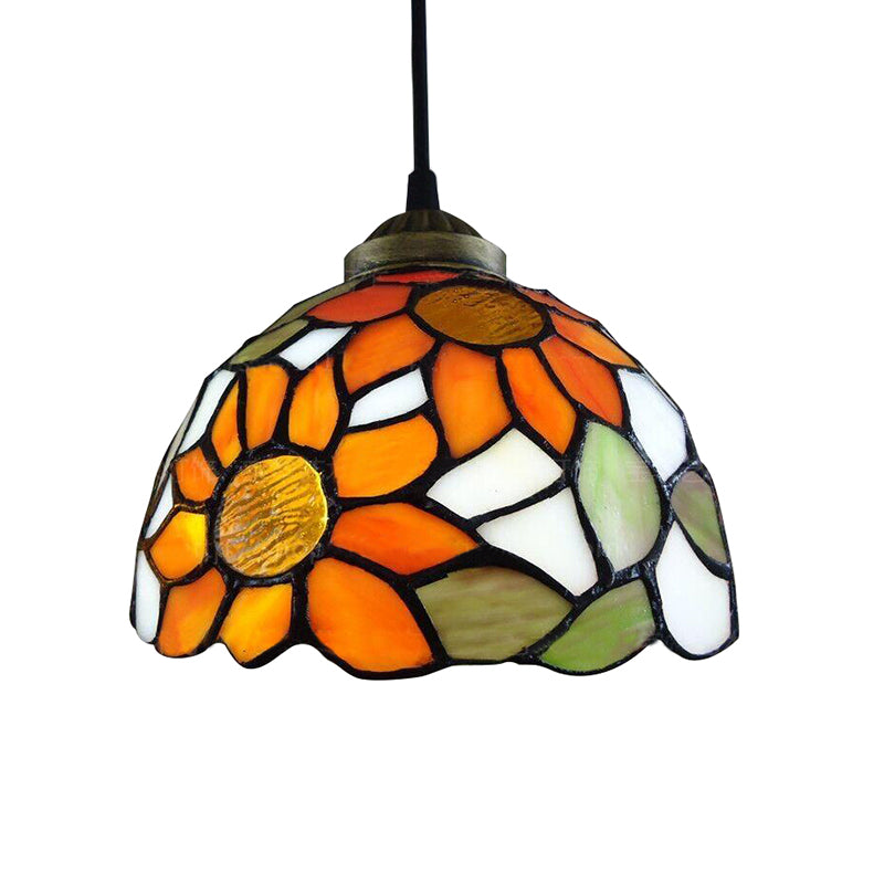 1 Head Suspension Lighting Baroque Bowl Orange Stained Glass Ceiling Hanging Light for Living Room Clearhalo 'Ceiling Lights' 'Industrial' 'Middle Century Pendants' 'Pendant Lights' 'Pendants' 'Tiffany close to ceiling' 'Tiffany Pendants' 'Tiffany' Lighting' 178965