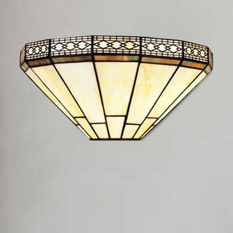 Art Glass Half-Cone Wall Light Tiffany Style 1 Light Wall Sconce in Beige/Amber for Living Room Clearhalo 'Industrial' 'Middle century wall lights' 'Tiffany wall lights' 'Tiffany' 'Wall Lamps & Sconces' 'Wall Lights' Lighting' 178973