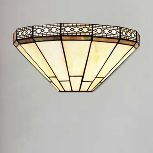 Art Glass Half-Cone Wall Light Tiffany Style 1 Light Wall Sconce in Beige/Amber for Living Room Clearhalo 'Industrial' 'Middle century wall lights' 'Tiffany wall lights' 'Tiffany' 'Wall Lamps & Sconces' 'Wall Lights' Lighting' 178973