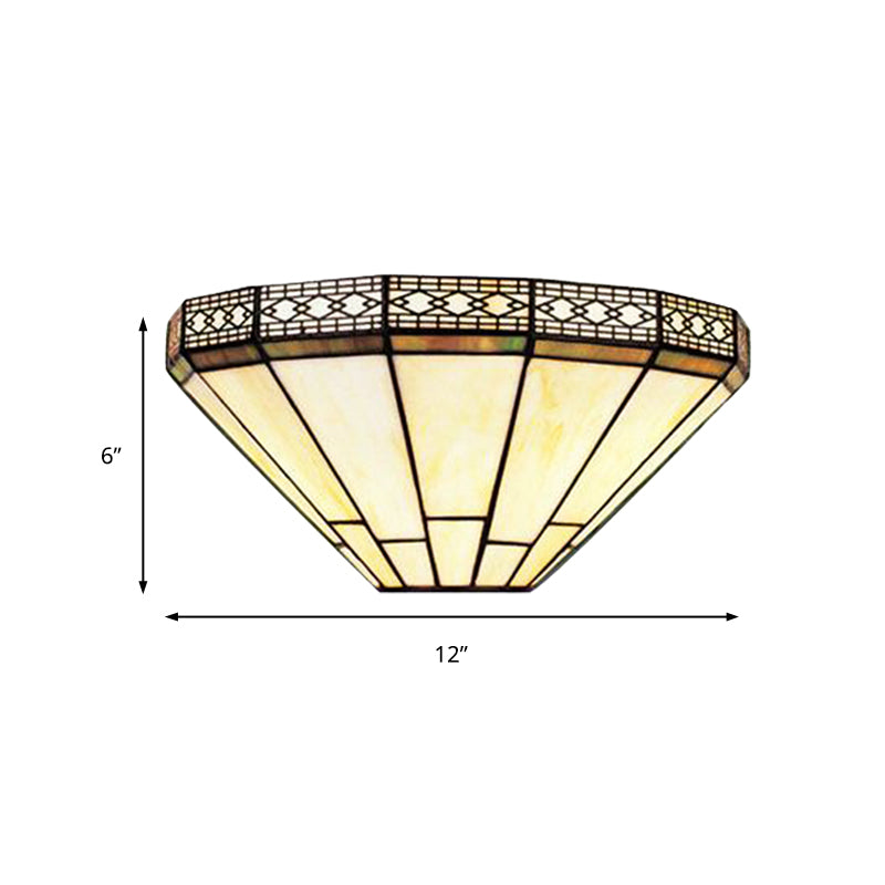 Art Glass Half-Cone Wall Light Tiffany Style 1 Light Wall Sconce in Beige/Amber for Living Room Clearhalo 'Industrial' 'Middle century wall lights' 'Tiffany wall lights' 'Tiffany' 'Wall Lamps & Sconces' 'Wall Lights' Lighting' 178975