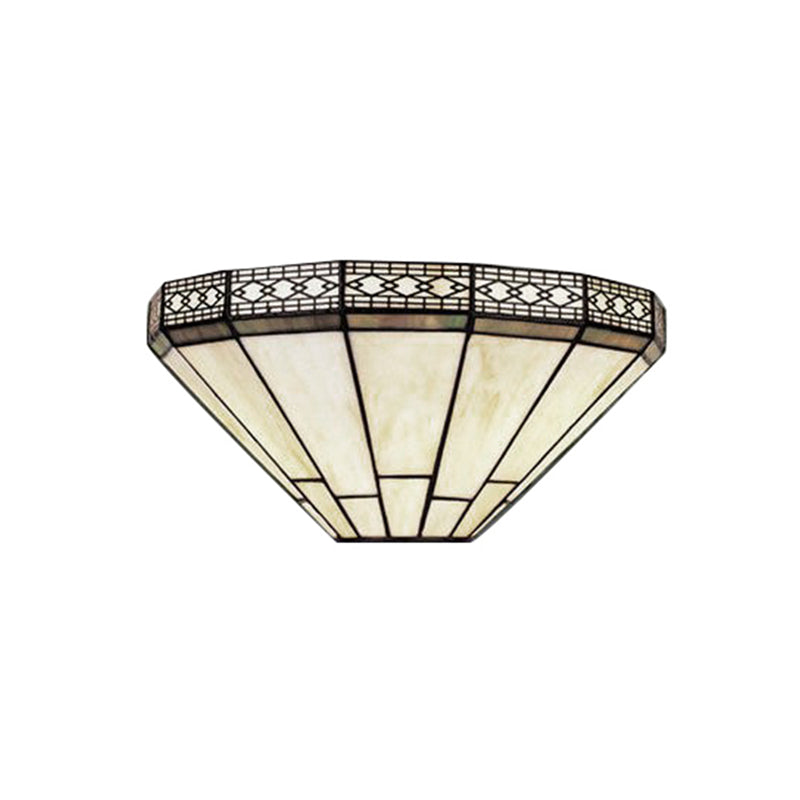 Art Glass Half-Cone Wall Light Tiffany Style 1 Light Wall Sconce in Beige/Amber for Living Room Clearhalo 'Industrial' 'Middle century wall lights' 'Tiffany wall lights' 'Tiffany' 'Wall Lamps & Sconces' 'Wall Lights' Lighting' 178976