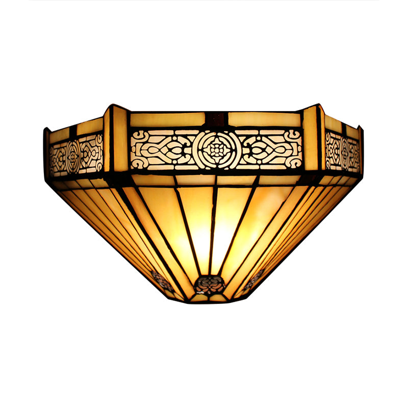 Art Glass Half-Cone Wall Light Tiffany Style 1 Light Wall Sconce in Beige/Amber for Living Room Clearhalo 'Industrial' 'Middle century wall lights' 'Tiffany wall lights' 'Tiffany' 'Wall Lamps & Sconces' 'Wall Lights' Lighting' 178978