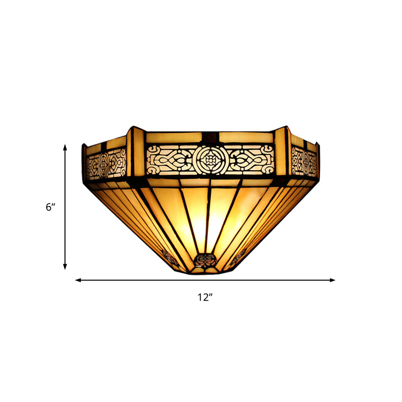 Art Glass Half-Cone Wall Light Tiffany Style 1 Light Wall Sconce in Beige/Amber for Living Room Clearhalo 'Industrial' 'Middle century wall lights' 'Tiffany wall lights' 'Tiffany' 'Wall Lamps & Sconces' 'Wall Lights' Lighting' 178979
