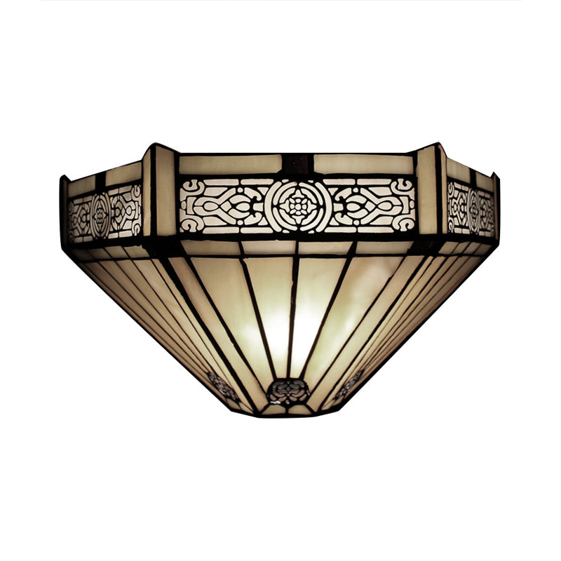 Art Glass Half-Cone Wall Light Tiffany Style 1 Light Wall Sconce in Beige/Amber for Living Room Clearhalo 'Industrial' 'Middle century wall lights' 'Tiffany wall lights' 'Tiffany' 'Wall Lamps & Sconces' 'Wall Lights' Lighting' 178980