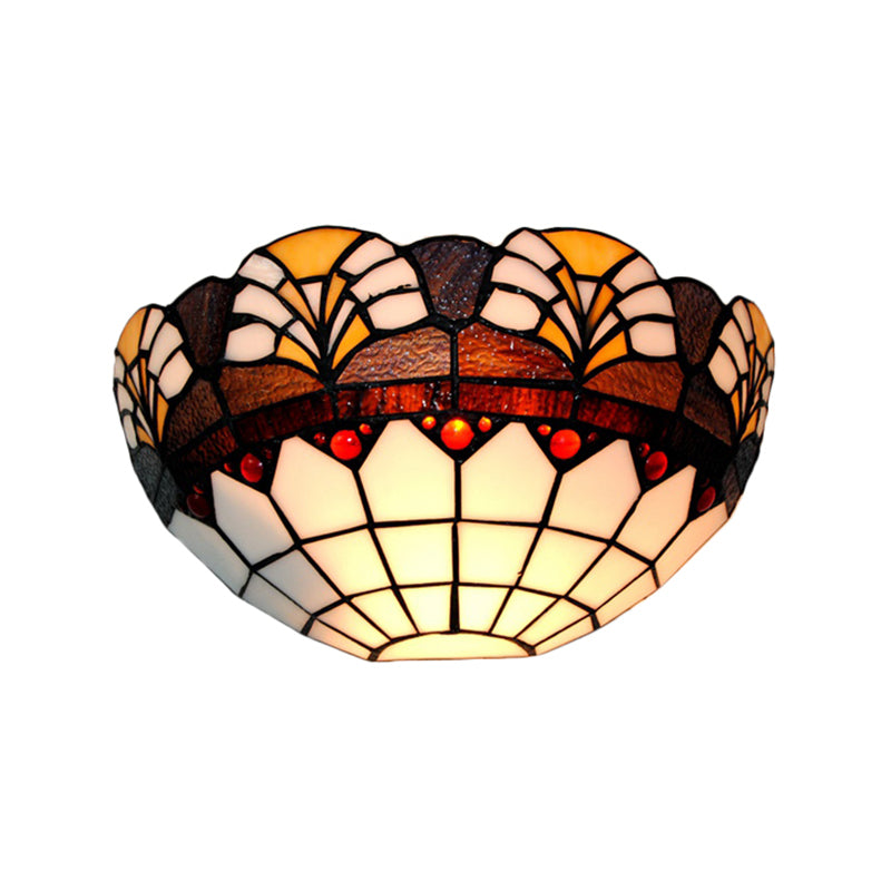 Bathroom Half-Dome Wall Sconce Stained Glass 1 Light Tiffany Rustic Wall Light in Brown for Hotel Clearhalo 'Industrial' 'Middle century wall lights' 'Tiffany wall lights' 'Tiffany' 'Wall Lamps & Sconces' 'Wall Lights' Lighting' 178987