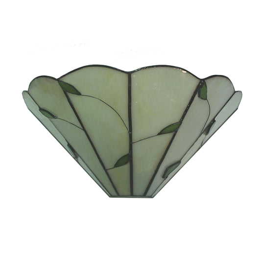 Tiffany Style Conical Wall Sconce with Leaf Pattern Art Glass Wall Light in Beige for Dining Room Clearhalo 'Industrial' 'Middle century wall lights' 'Tiffany wall lights' 'Tiffany' 'Wall Lamps & Sconces' 'Wall Lights' Lighting' 179004