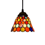 Tiffany-Style Bell Pendant Light Fixture Single Head Stained Art Glass Down Lighting in Black Clearhalo 'Ceiling Lights' 'Close To Ceiling Lights' 'Industrial' 'Middle Century Pendants' 'Pendant Lights' 'Pendants' 'Tiffany close to ceiling' 'Tiffany Pendants' 'Tiffany' Lighting' 179011