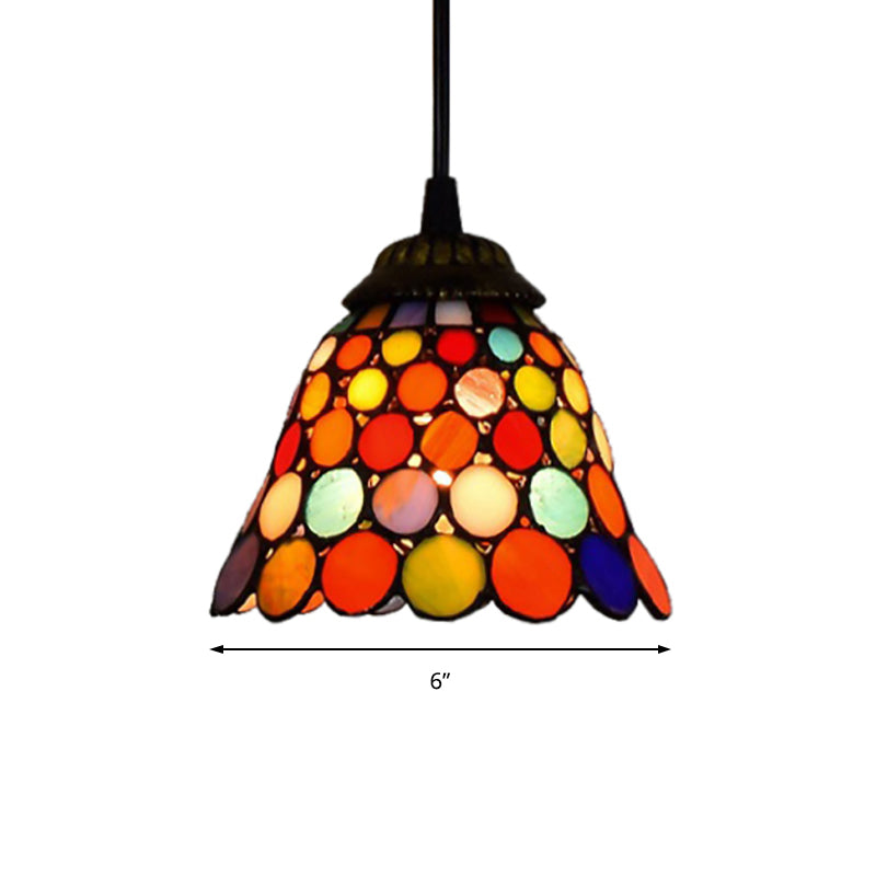 Tiffany-Style Bell Pendant Light Fixture Single Head Stained Art Glass Down Lighting in Black Clearhalo 'Ceiling Lights' 'Close To Ceiling Lights' 'Industrial' 'Middle Century Pendants' 'Pendant Lights' 'Pendants' 'Tiffany close to ceiling' 'Tiffany Pendants' 'Tiffany' Lighting' 179012