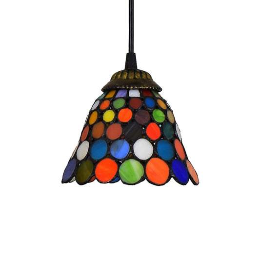 Tiffany-Style Bell Pendant Light Fixture Single Head Stained Art Glass Down Lighting in Black Clearhalo 'Ceiling Lights' 'Close To Ceiling Lights' 'Industrial' 'Middle Century Pendants' 'Pendant Lights' 'Pendants' 'Tiffany close to ceiling' 'Tiffany Pendants' 'Tiffany' Lighting' 179013