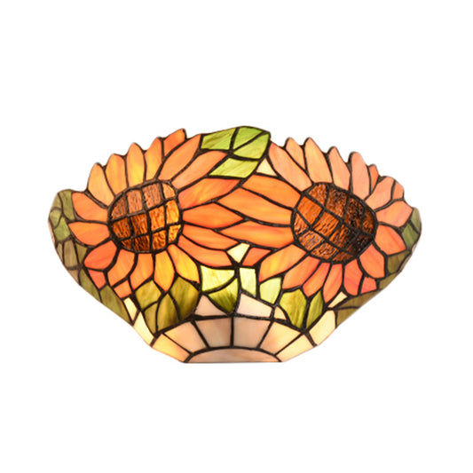 Rustic Style Orange Wall Sconce Sunflower Stained Glass 1 Light Wall Light for Restaurant Clearhalo 'Industrial' 'Middle century wall lights' 'Tiffany wall lights' 'Tiffany' 'Wall Lamps & Sconces' 'Wall Lights' Lighting' 179031