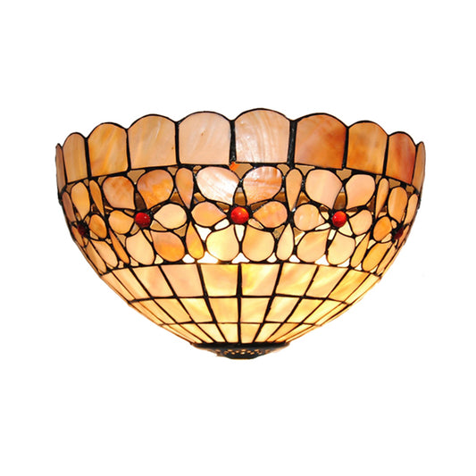 Flower Pattern Wall Light Tiffany Vintage Shell Wall Sconce in Beige/Pink-White for Corridor Office Clearhalo 'Industrial' 'Middle century wall lights' 'Tiffany wall lights' 'Tiffany' 'Wall Lamps & Sconces' 'Wall Lights' Lighting' 179040