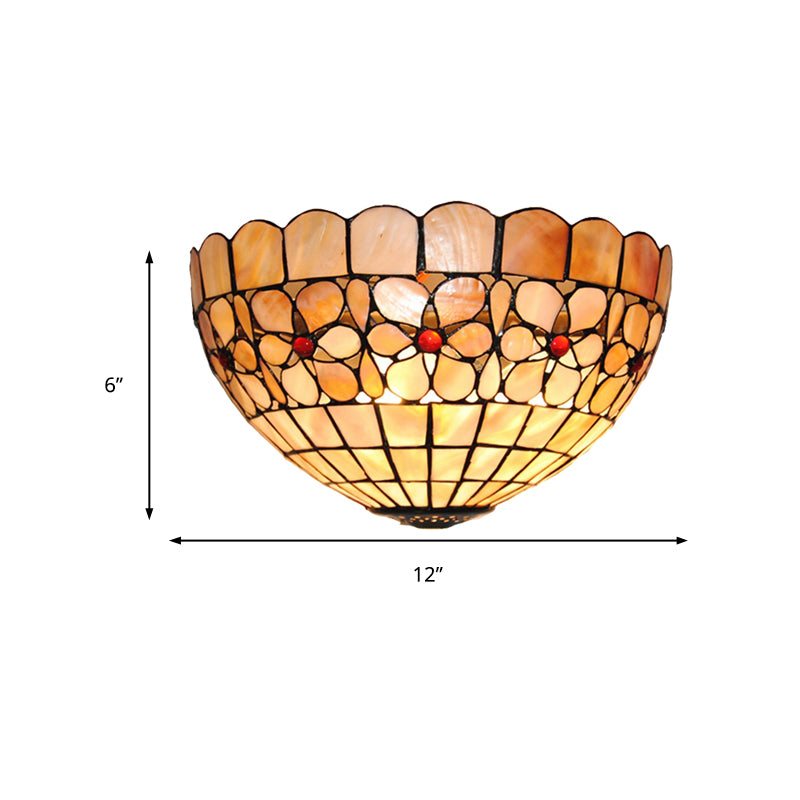 Flower Pattern Wall Light Tiffany Vintage Shell Wall Sconce in Beige/Pink-White for Corridor Office Clearhalo 'Industrial' 'Middle century wall lights' 'Tiffany wall lights' 'Tiffany' 'Wall Lamps & Sconces' 'Wall Lights' Lighting' 179041