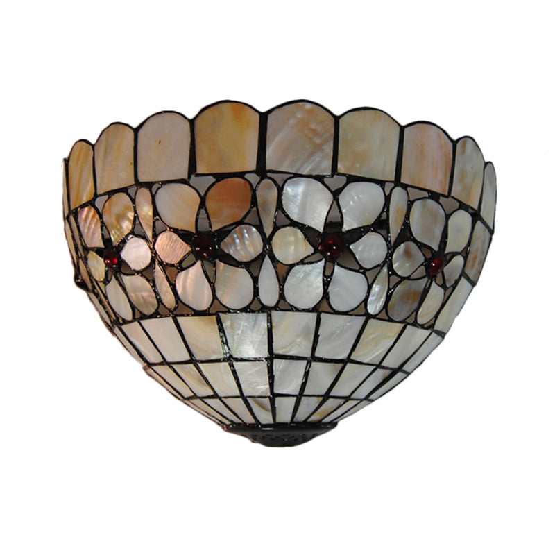Flower Pattern Wall Light Tiffany Vintage Shell Wall Sconce in Beige/Pink-White for Corridor Office Clearhalo 'Industrial' 'Middle century wall lights' 'Tiffany wall lights' 'Tiffany' 'Wall Lamps & Sconces' 'Wall Lights' Lighting' 179042