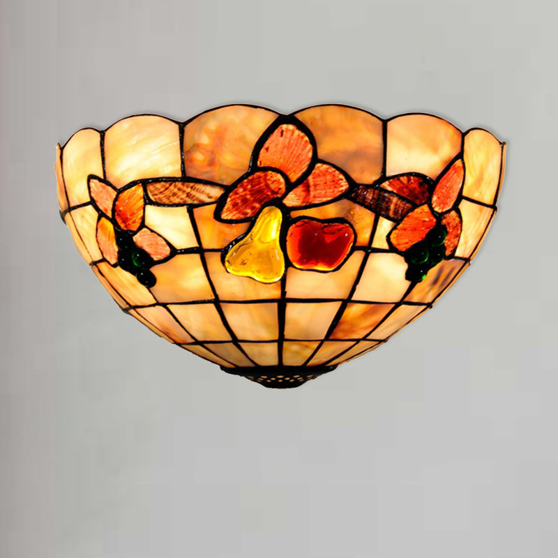 Petal Dining Room Wall Light with Fruits Shell Tiffany Antique Wall Sconce in Beige for Hotel Clearhalo 'Industrial' 'Middle century wall lights' 'Tiffany wall lights' 'Tiffany' 'Wall Lamps & Sconces' 'Wall Lights' Lighting' 179048