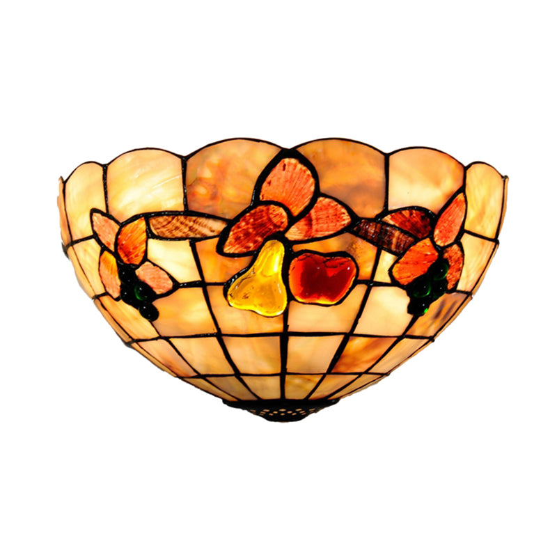 Petal Dining Room Wall Light with Fruits Shell Tiffany Antique Wall Sconce in Beige for Hotel Clearhalo 'Industrial' 'Middle century wall lights' 'Tiffany wall lights' 'Tiffany' 'Wall Lamps & Sconces' 'Wall Lights' Lighting' 179049