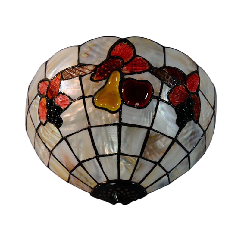 Petal Dining Room Wall Light with Fruits Shell Tiffany Antique Wall Sconce in Beige for Hotel Clearhalo 'Industrial' 'Middle century wall lights' 'Tiffany wall lights' 'Tiffany' 'Wall Lamps & Sconces' 'Wall Lights' Lighting' 179051