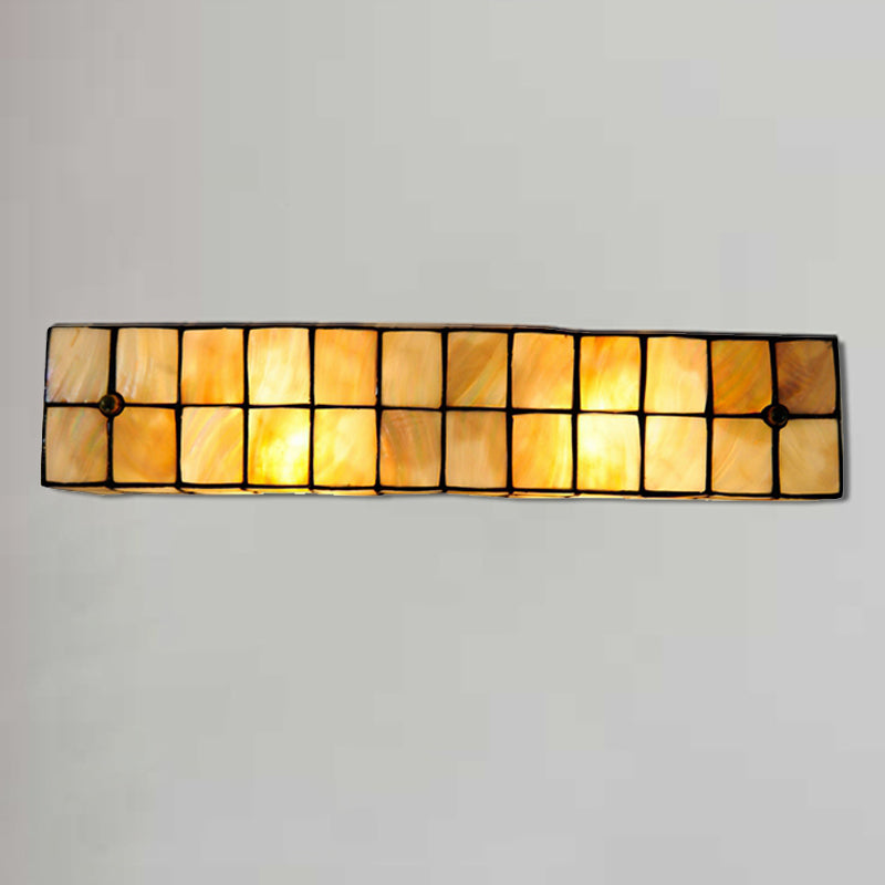 Tiffany Style Linear Wall Light with Square/Flower Pattern 2 Lights Shell Sconce Light in Beige for Living Room Clearhalo 'Industrial' 'Middle century wall lights' 'Tiffany wall lights' 'Tiffany' 'Wall Lamps & Sconces' 'Wall Lights' Lighting' 179057
