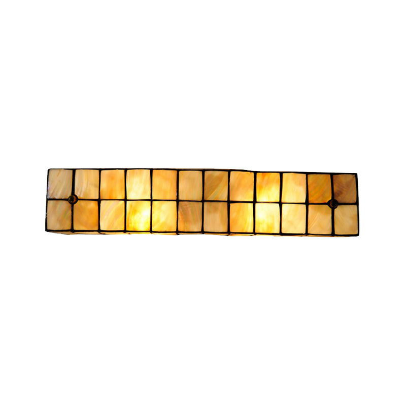 Tiffany Style Linear Wall Light with Square/Flower Pattern 2 Lights Shell Sconce Light in Beige for Living Room Clearhalo 'Industrial' 'Middle century wall lights' 'Tiffany wall lights' 'Tiffany' 'Wall Lamps & Sconces' 'Wall Lights' Lighting' 179058