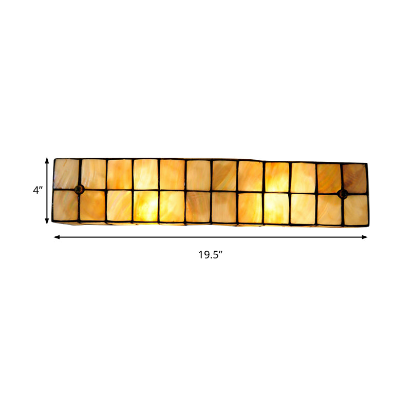Tiffany Style Linear Wall Light with Square/Flower Pattern 2 Lights Shell Sconce Light in Beige for Living Room Clearhalo 'Industrial' 'Middle century wall lights' 'Tiffany wall lights' 'Tiffany' 'Wall Lamps & Sconces' 'Wall Lights' Lighting' 179059