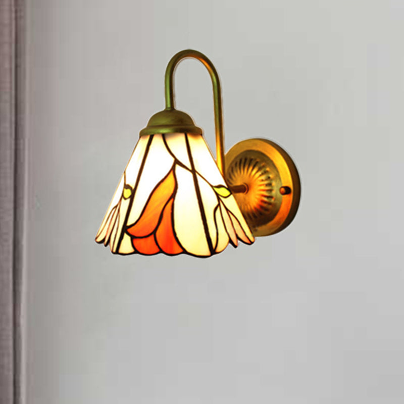 Stained Glass Pink Wall Mounted Light Lily 1 Head Tiffany Sconce Light for Living Room Clearhalo 'Industrial' 'Middle century wall lights' 'Tiffany wall lights' 'Tiffany' 'Wall Lamps & Sconces' 'Wall Lights' Lighting' 179076