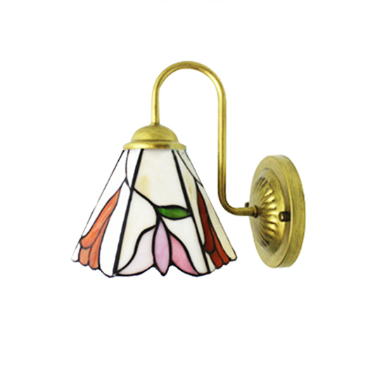 Stained Glass Pink Wall Mounted Light Lily 1 Head Tiffany Sconce Light for Living Room Clearhalo 'Industrial' 'Middle century wall lights' 'Tiffany wall lights' 'Tiffany' 'Wall Lamps & Sconces' 'Wall Lights' Lighting' 179079