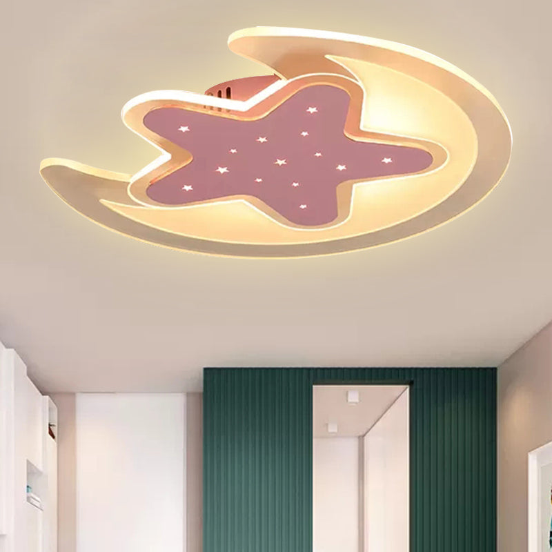 Pink Star Ceiling Mount Light with Crescent Contemporary Acrylic Ceiling Light for Teen Clearhalo 'Ceiling Lights' 'Close To Ceiling Lights' 'Close to ceiling' 'Flush mount' Lighting' 1790971