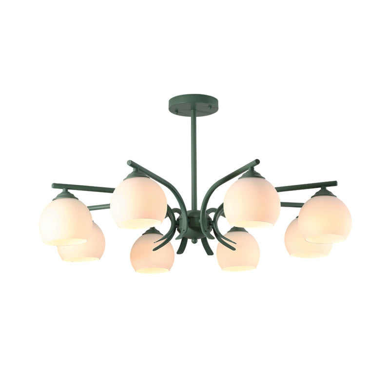 Sphere Shade Living Room Chandelier Opal Glass 6/8 Lights Macaron Stylish Blue/Green/Grey/Yellow Hanging Lamp Clearhalo 'Ceiling Lights' 'Chandeliers' 'Glass shade' 'Glass' 'Modern Chandeliers' 'Modern' Lighting' 1791066