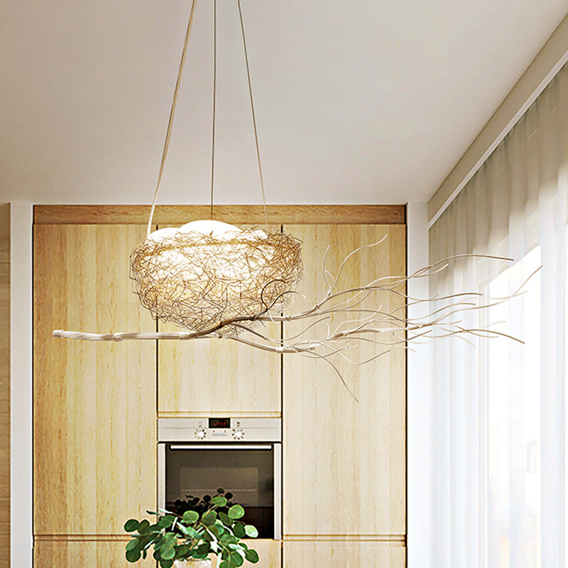 Kids Gold Pendant Light Branch Metal Chandelier with Bird Nest & Egg for Balcony Hallway Clearhalo 'Ceiling Lights' 'Chandeliers' 'Modern Chandeliers' 'Modern' Lighting' 1791101