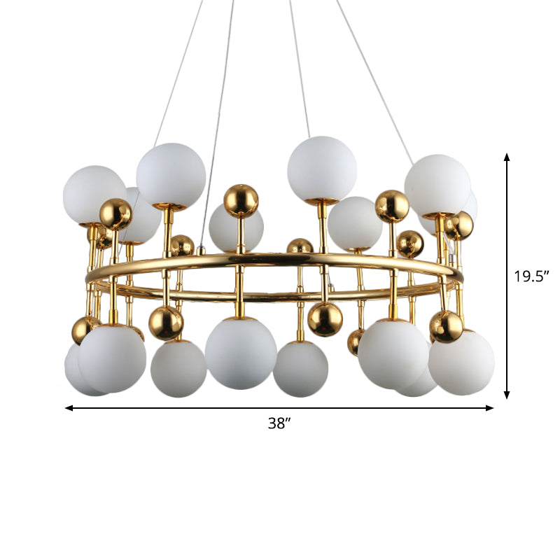 Metallic Ring Suspension Light with Sphere Shade Modern Chandelier in Gold for Hotel Villa Clearhalo 'Ceiling Lights' 'Chandeliers' 'Glass shade' 'Glass' 'Modern Chandeliers' 'Modern' Lighting' 1791114