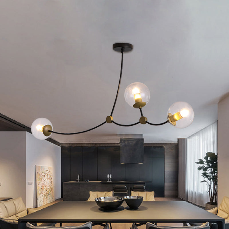 Metal Thin Twig Pendant Light with Ball Clear/Cream Glass Shade Living Room Creative Hanging Lamp in Black Clearhalo 'Ceiling Lights' 'Chandeliers' 'Clear' 'Industrial' 'Modern Chandeliers' 'Modern' 'Tiffany' 'Traditional Chandeliers' Lighting' 1791141