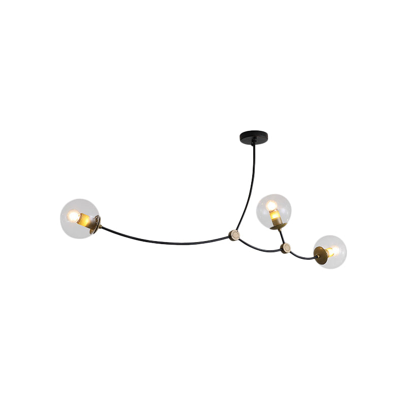 Metal Thin Twig Pendant Light with Ball Clear/Cream Glass Shade Living Room Creative Hanging Lamp in Black Clearhalo 'Ceiling Lights' 'Chandeliers' 'Clear' 'Industrial' 'Modern Chandeliers' 'Modern' 'Tiffany' 'Traditional Chandeliers' Lighting' 1791142