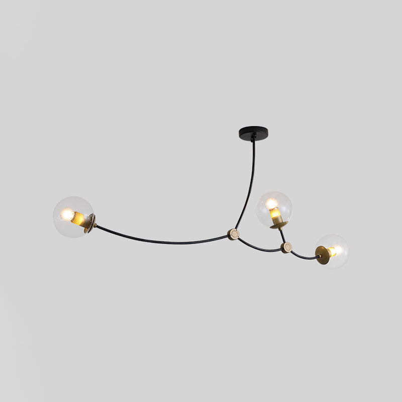 Metal Thin Twig Pendant Light with Ball Clear/Cream Glass Shade Living Room Creative Hanging Lamp in Black Clearhalo 'Ceiling Lights' 'Chandeliers' 'Clear' 'Industrial' 'Modern Chandeliers' 'Modern' 'Tiffany' 'Traditional Chandeliers' Lighting' 1791143