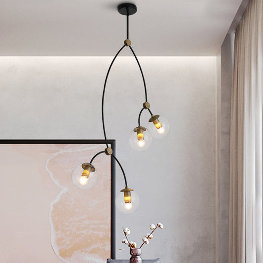 Metal Thin Twig Pendant Light with Ball Clear/Cream Glass Shade Living Room Creative Hanging Lamp in Black 4 Clear Clearhalo 'Ceiling Lights' 'Chandeliers' 'Clear' 'Industrial' 'Modern Chandeliers' 'Modern' 'Tiffany' 'Traditional Chandeliers' Lighting' 1791145