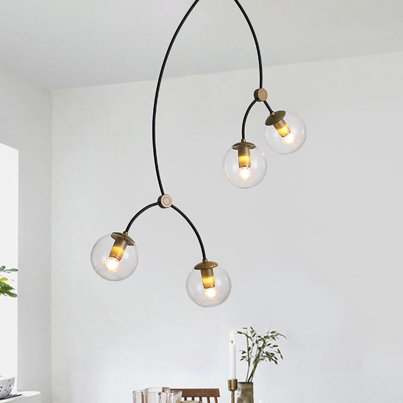 Metal Thin Twig Pendant Light with Ball Clear/Cream Glass Shade Living Room Creative Hanging Lamp in Black Clearhalo 'Ceiling Lights' 'Chandeliers' 'Clear' 'Industrial' 'Modern Chandeliers' 'Modern' 'Tiffany' 'Traditional Chandeliers' Lighting' 1791146