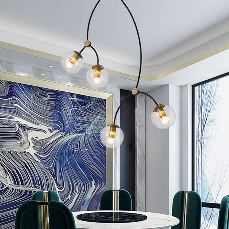 Metal Thin Twig Pendant Light with Ball Clear/Cream Glass Shade Living Room Creative Hanging Lamp in Black Clearhalo 'Ceiling Lights' 'Chandeliers' 'Clear' 'Industrial' 'Modern Chandeliers' 'Modern' 'Tiffany' 'Traditional Chandeliers' Lighting' 1791147