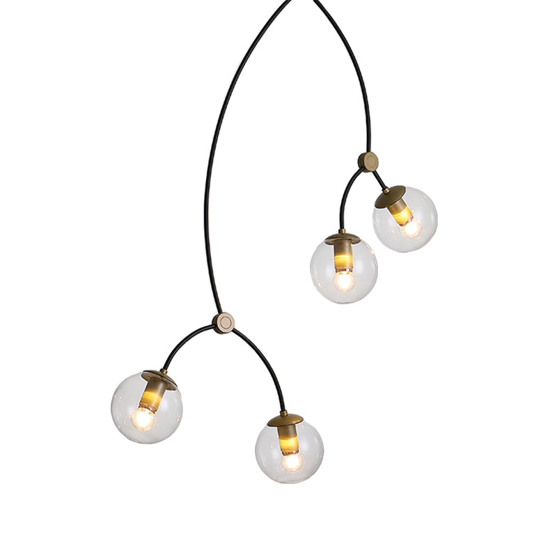 Metal Thin Twig Pendant Light with Ball Clear/Cream Glass Shade Living Room Creative Hanging Lamp in Black Clearhalo 'Ceiling Lights' 'Chandeliers' 'Clear' 'Industrial' 'Modern Chandeliers' 'Modern' 'Tiffany' 'Traditional Chandeliers' Lighting' 1791148