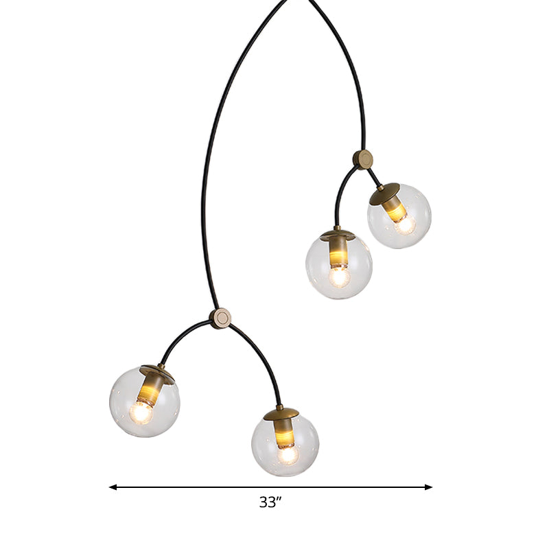 Metal Thin Twig Pendant Light with Ball Clear/Cream Glass Shade Living Room Creative Hanging Lamp in Black Clearhalo 'Ceiling Lights' 'Chandeliers' 'Clear' 'Industrial' 'Modern Chandeliers' 'Modern' 'Tiffany' 'Traditional Chandeliers' Lighting' 1791149