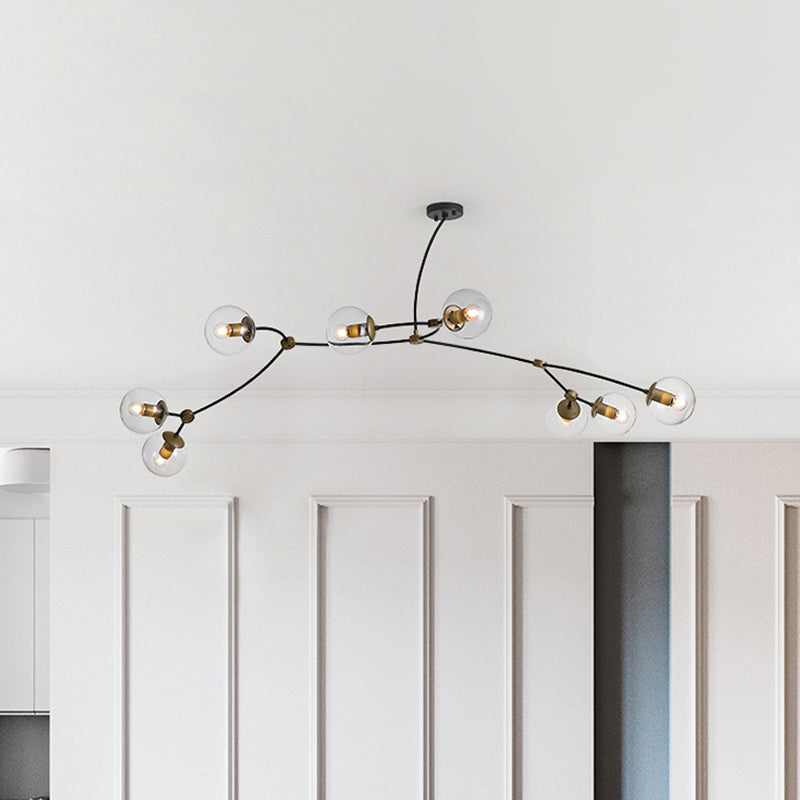 Metal Thin Twig Pendant Light with Ball Clear/Cream Glass Shade Living Room Creative Hanging Lamp in Black Clearhalo 'Ceiling Lights' 'Chandeliers' 'Clear' 'Industrial' 'Modern Chandeliers' 'Modern' 'Tiffany' 'Traditional Chandeliers' Lighting' 1791151