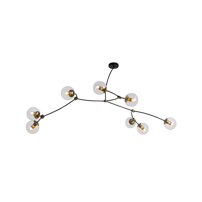 Metal Thin Twig Pendant Light with Ball Clear/Cream Glass Shade Living Room Creative Hanging Lamp in Black Clearhalo 'Ceiling Lights' 'Chandeliers' 'Clear' 'Industrial' 'Modern Chandeliers' 'Modern' 'Tiffany' 'Traditional Chandeliers' Lighting' 1791152