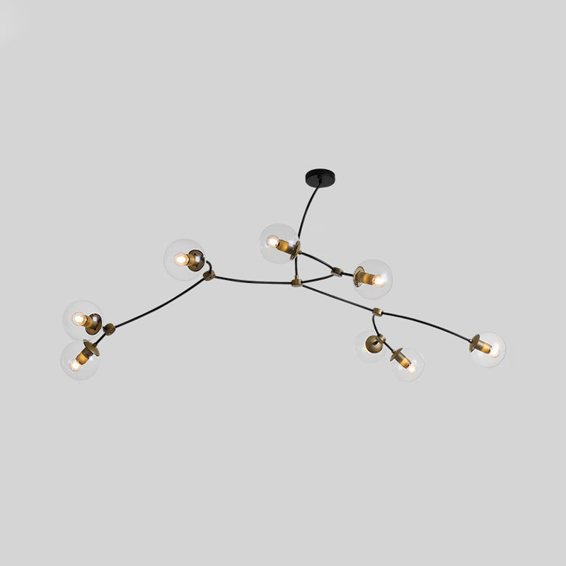 Metal Thin Twig Pendant Light with Ball Clear/Cream Glass Shade Living Room Creative Hanging Lamp in Black Clearhalo 'Ceiling Lights' 'Chandeliers' 'Clear' 'Industrial' 'Modern Chandeliers' 'Modern' 'Tiffany' 'Traditional Chandeliers' Lighting' 1791153